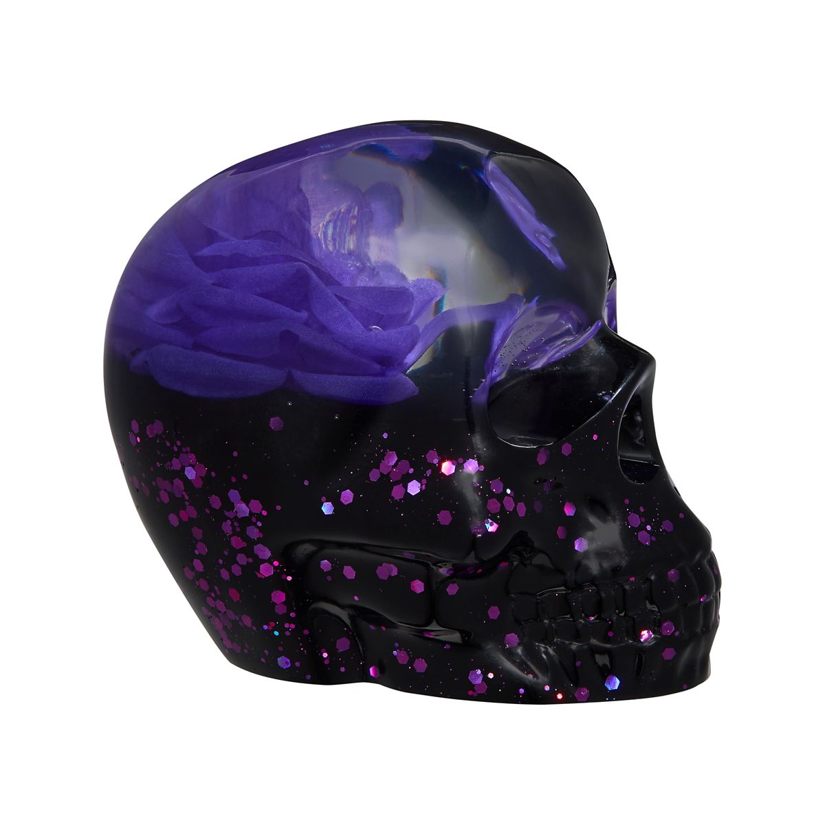 Purple Rose Glass Skull Statue MULTI-COLOR