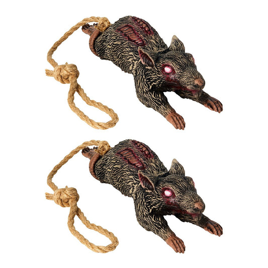 Hanging Zombie Rat Static Props - 2 Pack BLACK