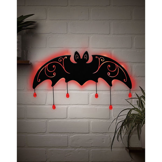Enchanted Bat LED Light-Up Sign BLACK AND RED