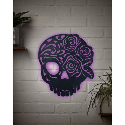 Enchanted Skull LED Light-Up Sign BLACK AND PINK