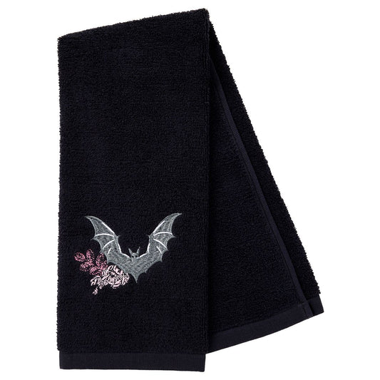 Bat Flower Hand Towel BLACK AND PURPLE