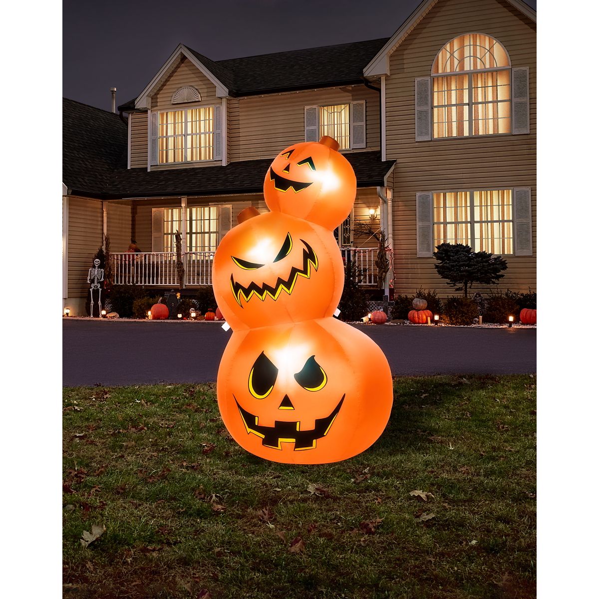 3 Ft 11 In Light-Up Pumpkin Tower Inflatable Decoration ORANGE