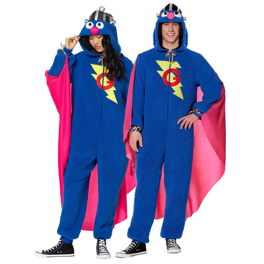 Adult Super Grover Jumpsuit Costume -  Sesame Street BLUE