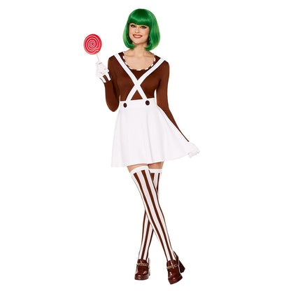 Adult Oompa Loompa Dress Costume - Willy Wonka and the Chocolate Factory WHITE