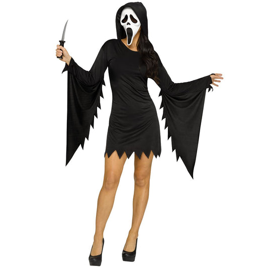 Adult Glamour Ghost Face Dress Costume BLACK