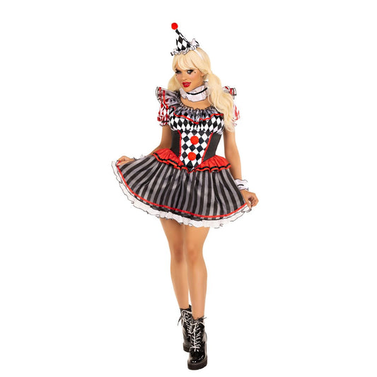 Harlequin Clown Dress Costume RED/WHITE/BLACK