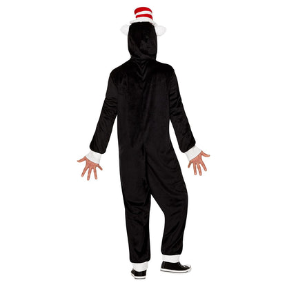 Adult The Cat in the Hat Jumpsuit Costume BLACK