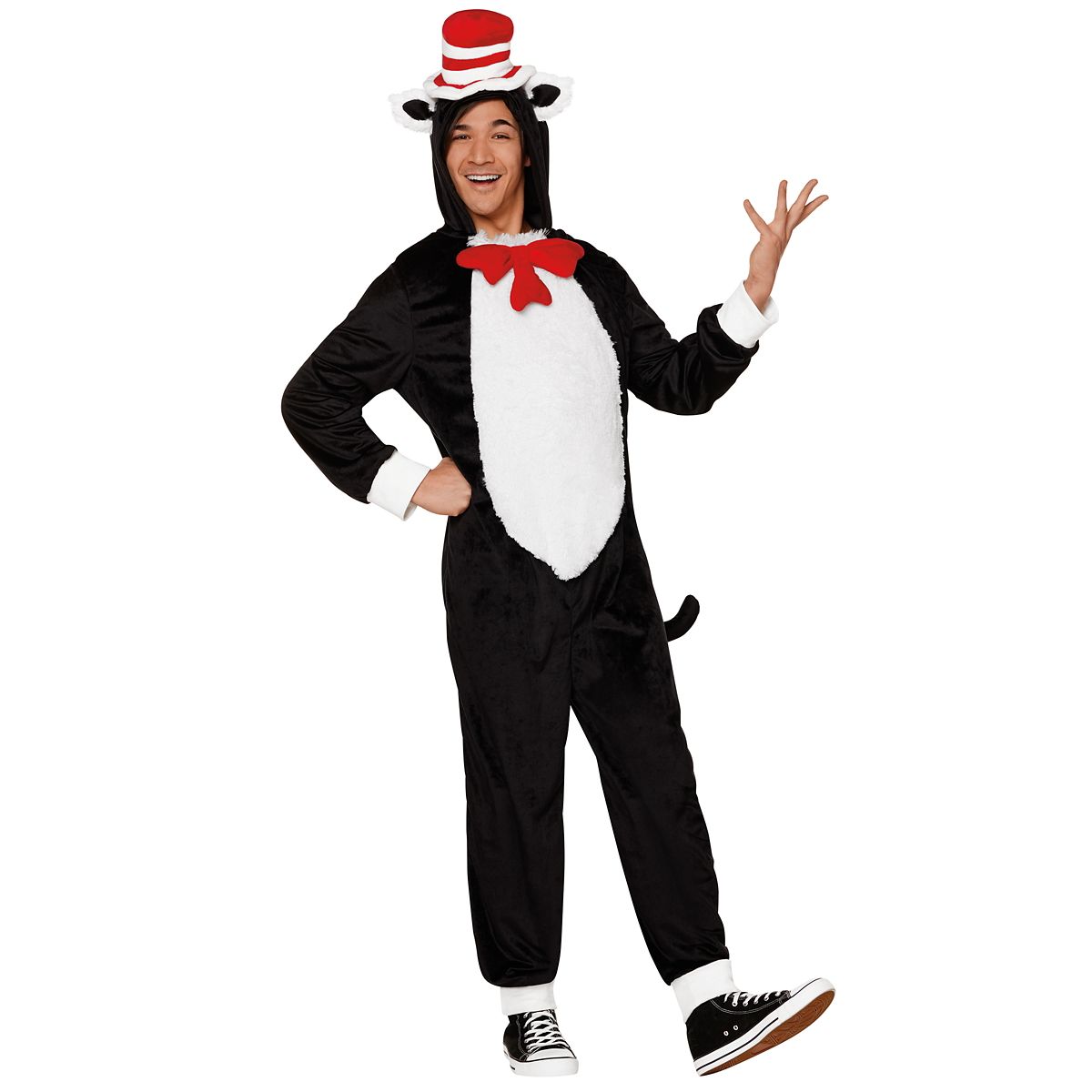 Adult The Cat in the Hat Jumpsuit Costume BLACK