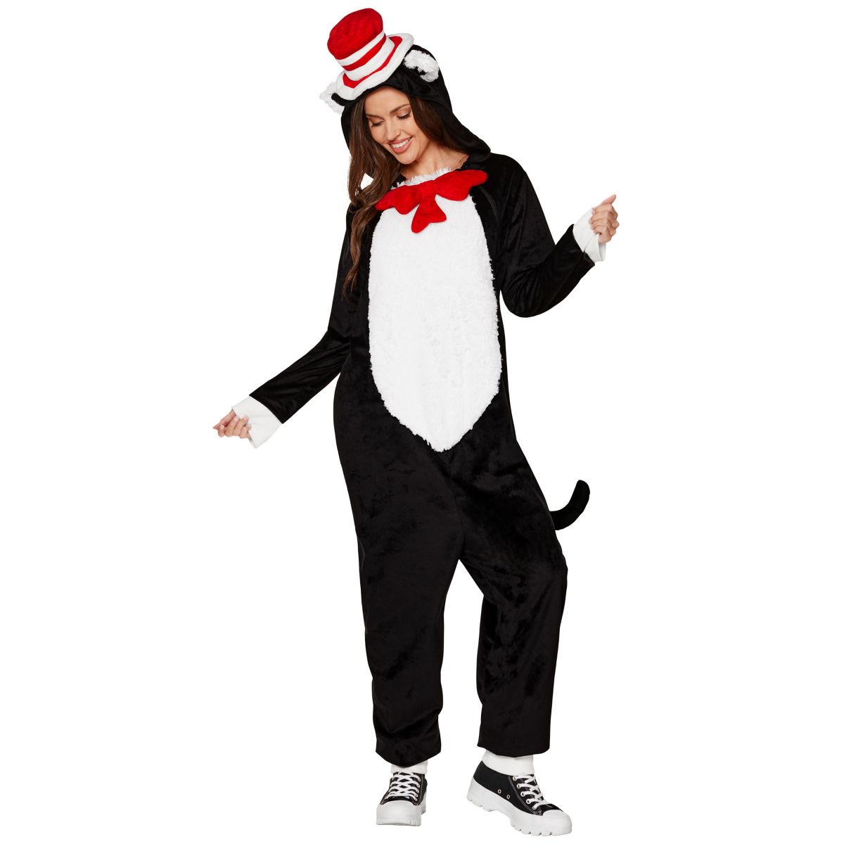 Adult The Cat in the Hat Jumpsuit Costume BLACK