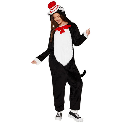 Adult The Cat in the Hat Jumpsuit Costume BLACK