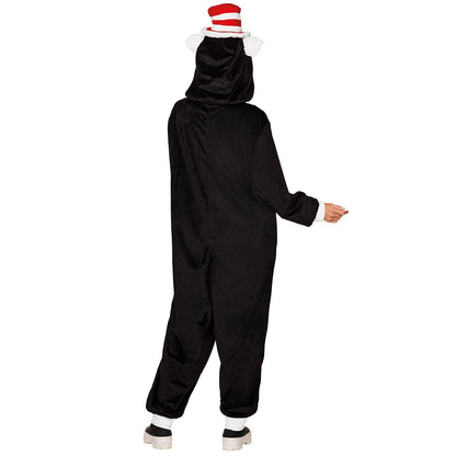 Adult The Cat in the Hat Jumpsuit Costume BLACK