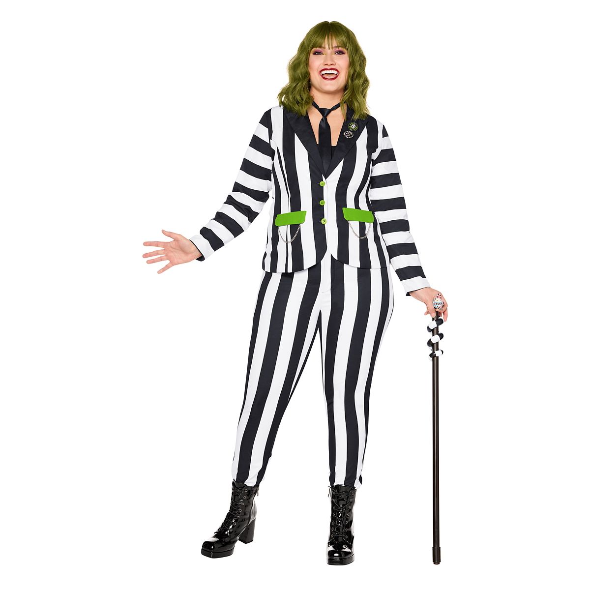 Adult Pinstripe Beetlejuice Plus Size Suit Costume BLACK AND WHITE