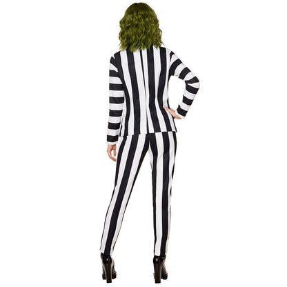 Adult Pinstripe Beetlejuice Plus Size Suit Costume BLACK AND WHITE