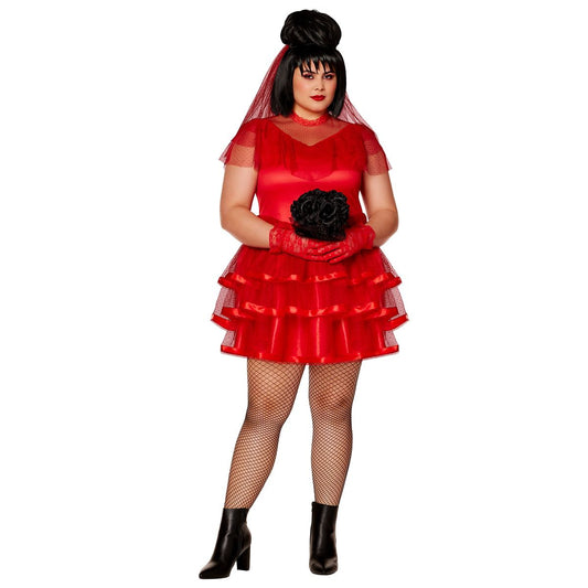 Adult Lydia Deetz Short Dress Plus Size Costume - Beetlejuice RED