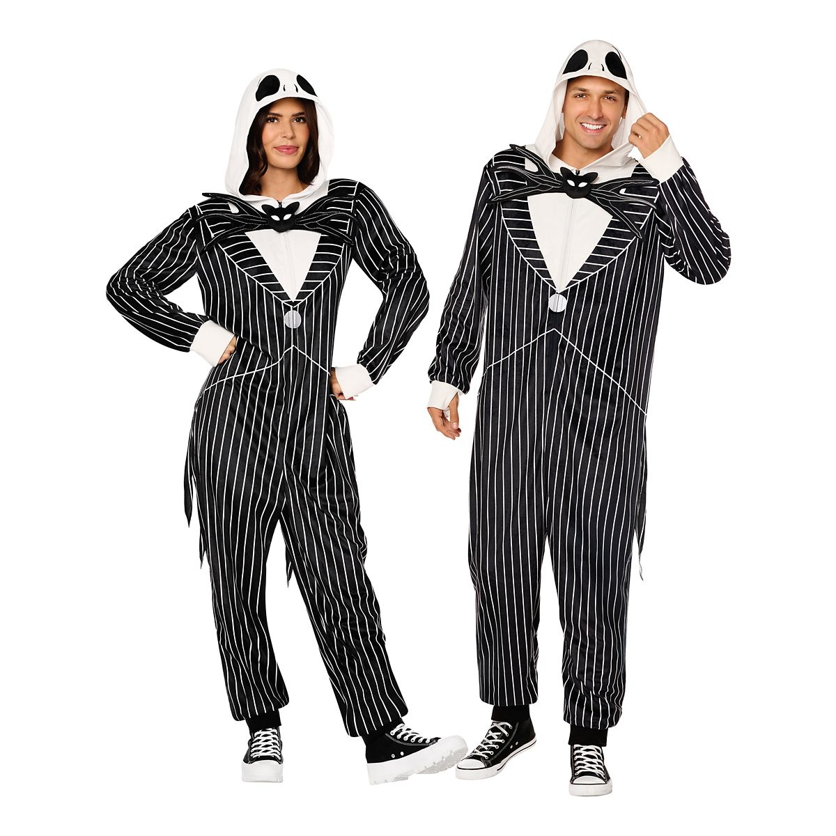 Adult Jack Skellington Hooded Plush Jumpsuit Costume -  The Nightmare Before Christmas BLACK AND WHITE