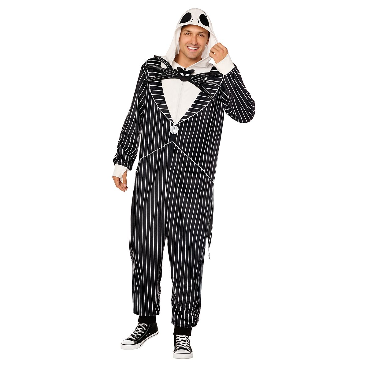 Adult Jack Skellington Hooded Plush Jumpsuit Costume -  The Nightmare Before Christmas BLACK AND WHITE