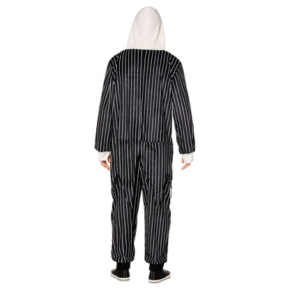 Adult Jack Skellington Hooded Plush Jumpsuit Costume -  The Nightmare Before Christmas BLACK AND WHITE