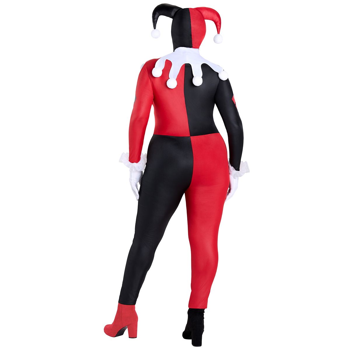 Adult Harley Quinn Plus Size Catsuit Costume - DC Villains BLACK AND RED