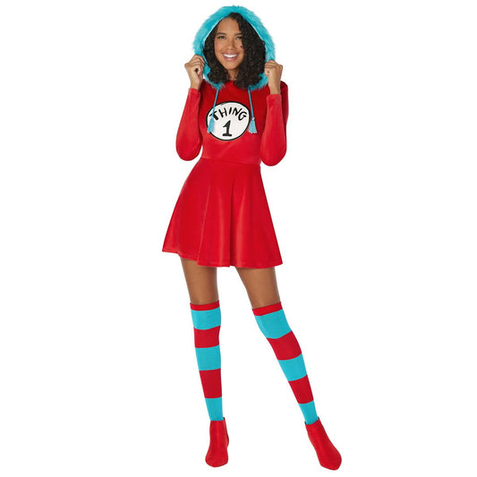 Adult Thing 1 and Thing 2 Dress Costume - Dr. Seuss RED