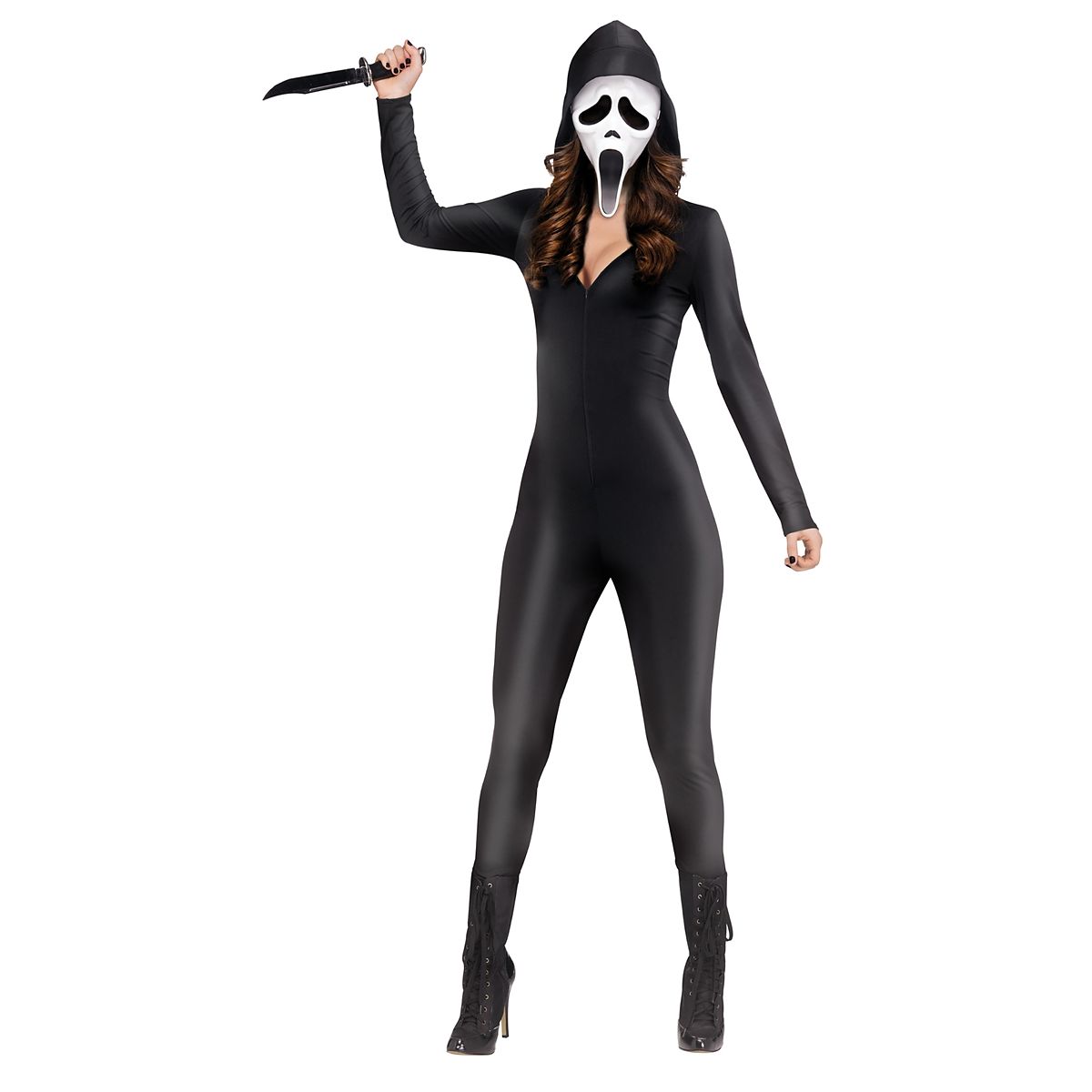 Adult Ghost Face Catsuit Costume BLACK