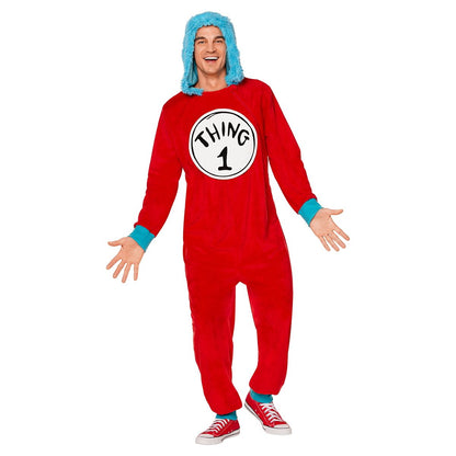 Adult Thing 1 and Thing 2 Jumpsuit Costume - Dr. Seuss RED