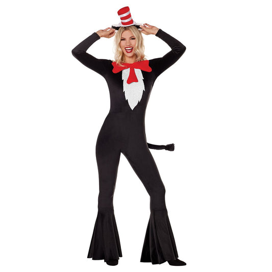 Adult Cat in the Hat Bell Bottom Costume -  Dr. Seuss BLACK