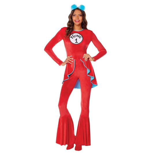 Adult Thing 1 and Thing 2 Bell Bottom Costume - Dr. Seuss RED