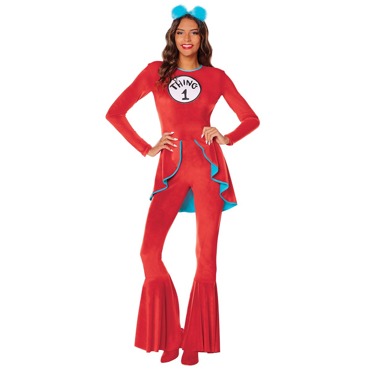 Adult Thing 1 and Thing 2 Bell Bottom Costume - Dr. Seuss RED