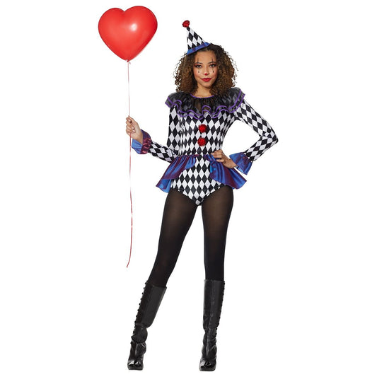 Adult Carnival Clown Bodysuit Costume BLACK / MULTI