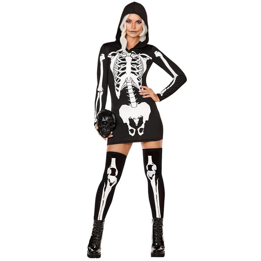 Adult Hooded Holographic Skeleton Costume BLACK