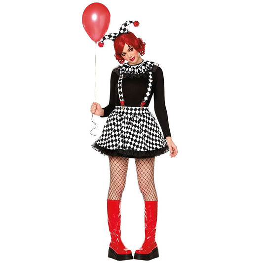 Adult Harlequin Clown Costume BLACK AND WHITE