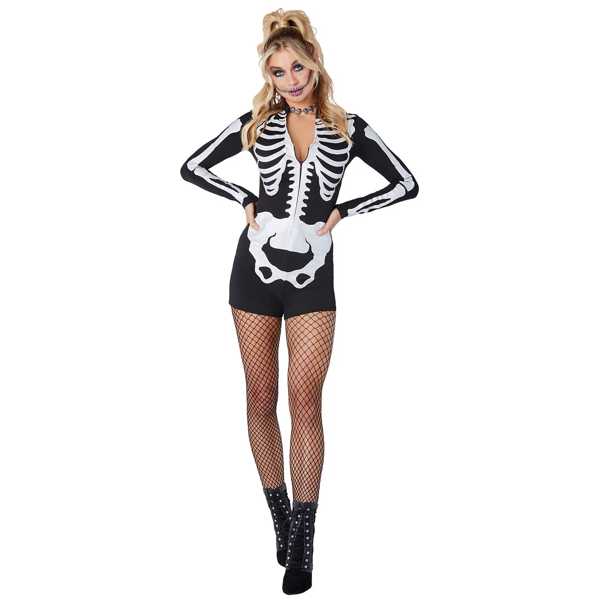 Adult Skeleton Romper BLACK