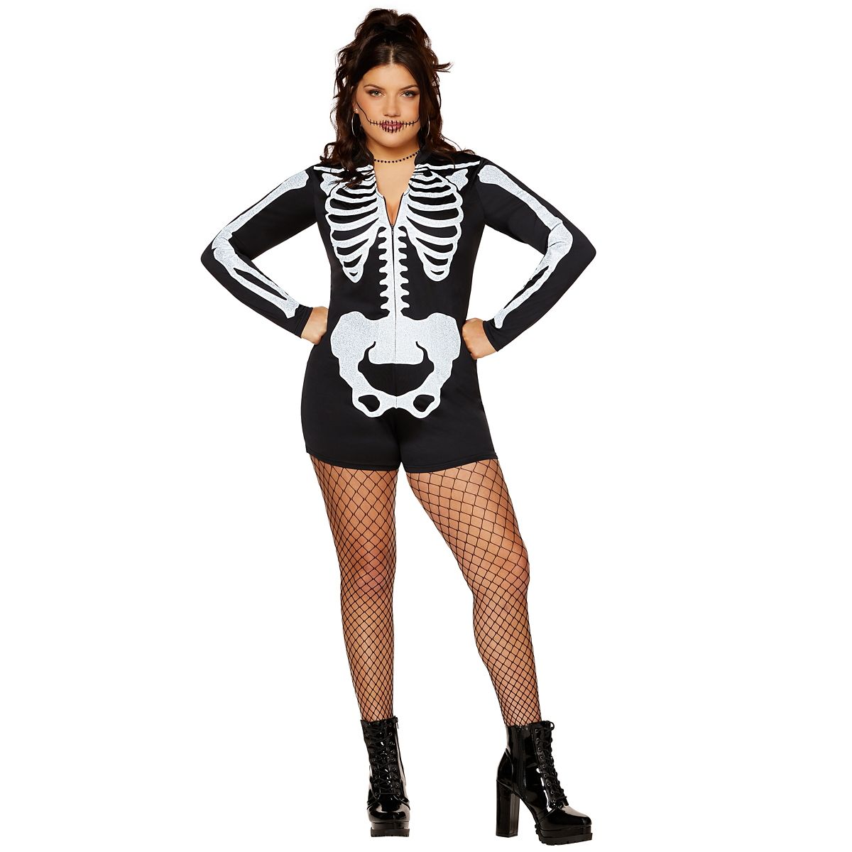 Adult Skeleton Romper BLACK