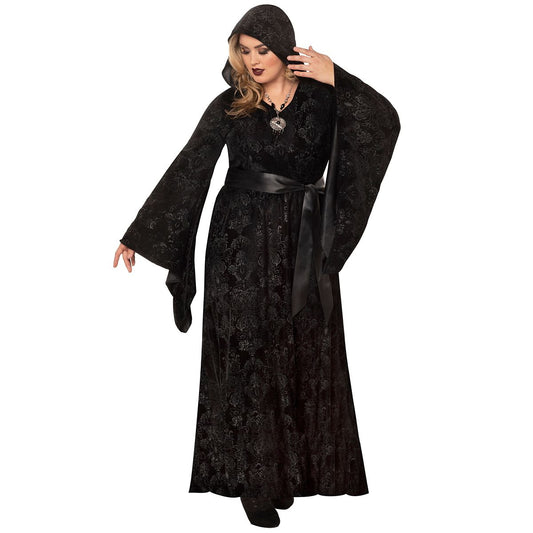 Velvet Hooded Plus Size Robe BLACK