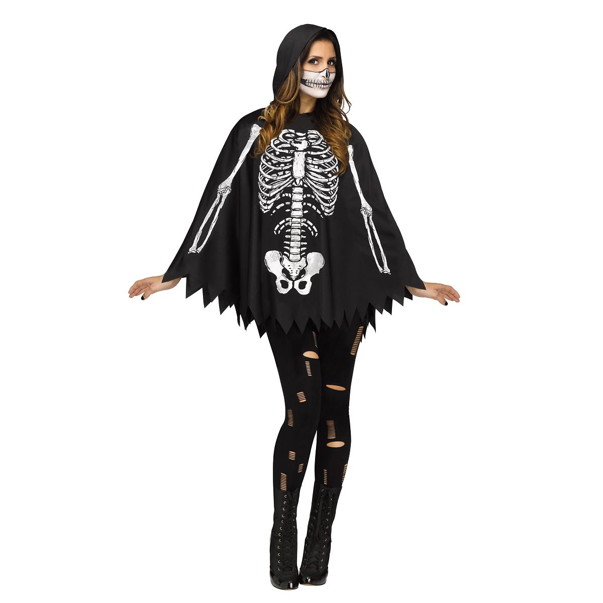Adult Skeleton Poncho BLACK