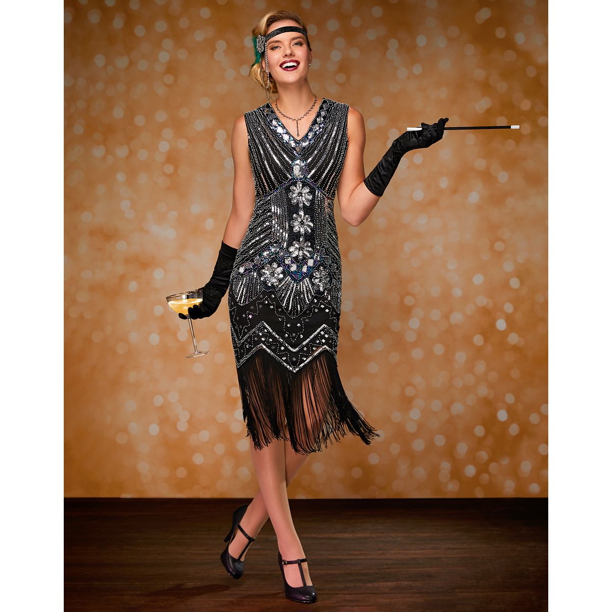 Adult Black Beaded Flapper Dress BLACK