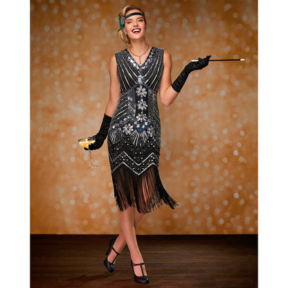 Adult Black Beaded Flapper Dress BLACK