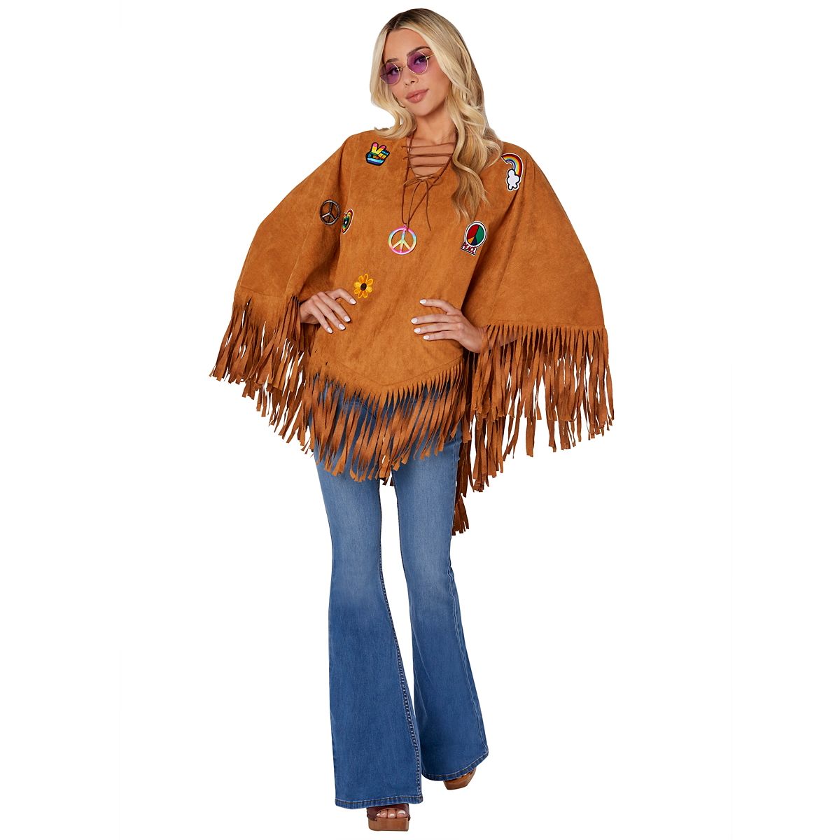 Adult Free Spirit Poncho Hippie Costume BROWN