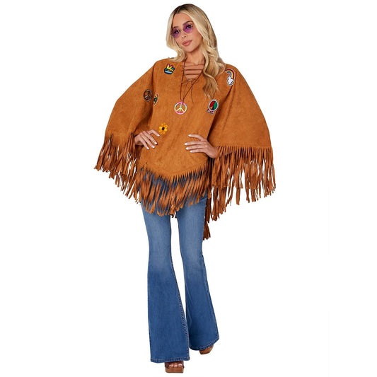 Adult Free Spirit Poncho Hippie Costume BROWN