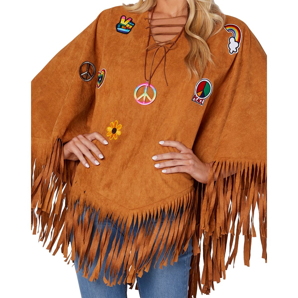 Adult Free Spirit Poncho Hippie Costume BROWN