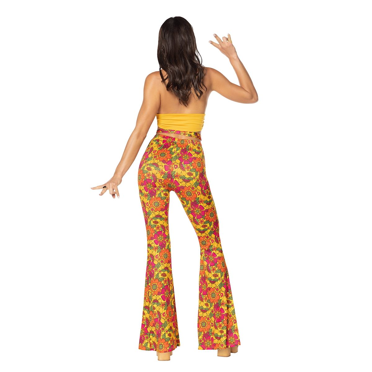 Adult Yellow Flower Bell Bottom Pants MULTI-COLOR