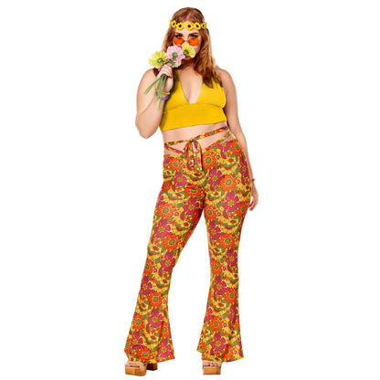 Adult Yellow Flower Bell Bottom Pants MULTI-COLOR