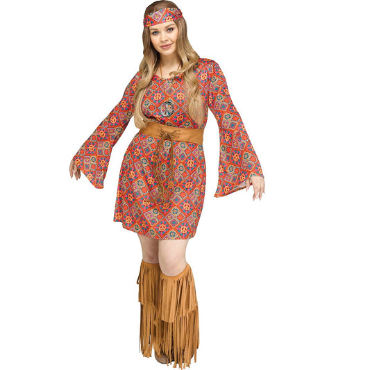 Adult Free Spirit Hippie Plus Size Costume MULTI-COLOR