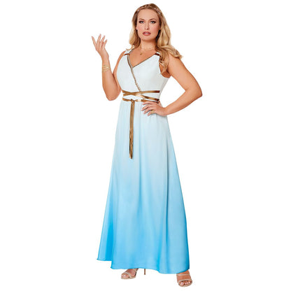 Adult Goddess Athena Plus Size Costume WHITE AND TURQUOISE