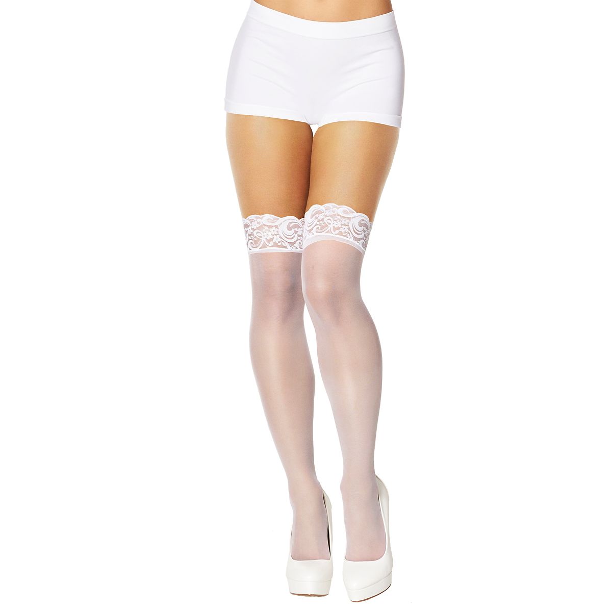 White Lace Thigh High Stockings WHITE