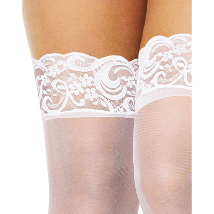 White Lace Thigh High Stockings WHITE