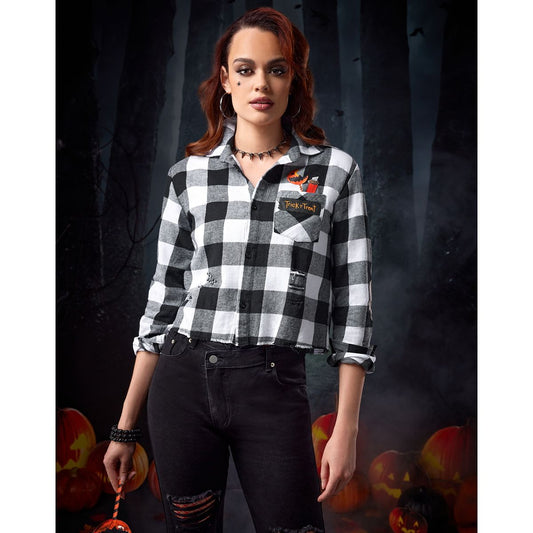 Adult Flannel Shirt - Trick 'r Treat BLACK AND WHITE