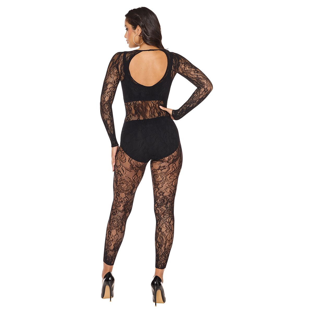 Open Back Lace Bodystocking BLACK