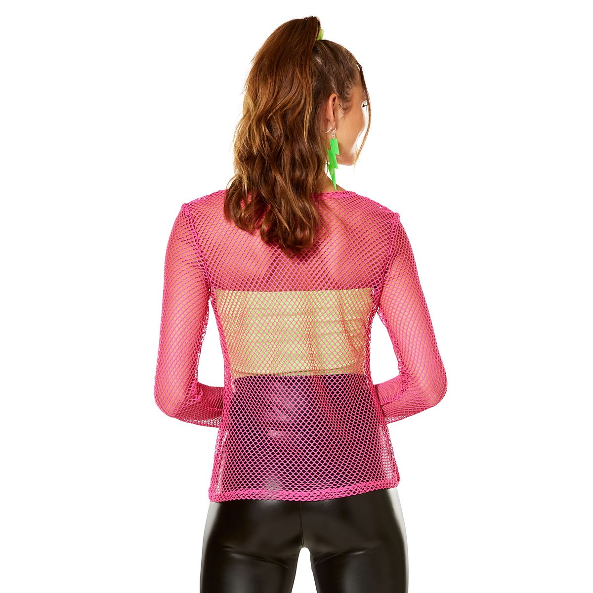 80s Pink Long Sleeve Mesh Top PINK