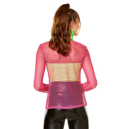 80s Pink Long Sleeve Mesh Top PINK